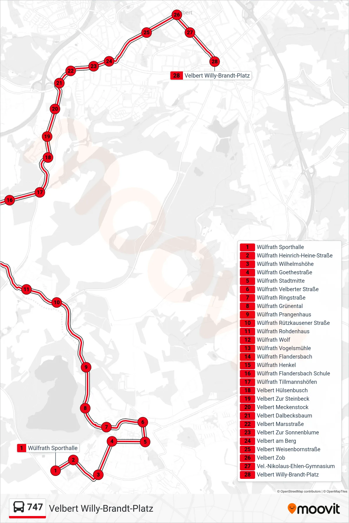 747 bus Line (Velbert Willy-Brandt-Platz) route and stops on a map
