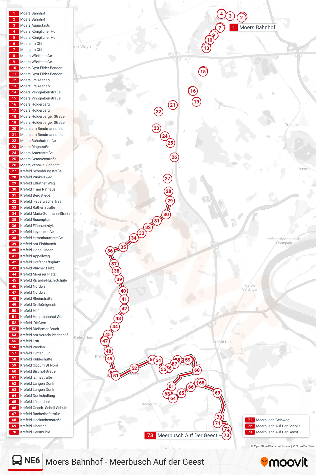 Linie NE6 (Bus) Richtung Meerbusch Auf Der Geest: Route und Haltestellen auf der Karte