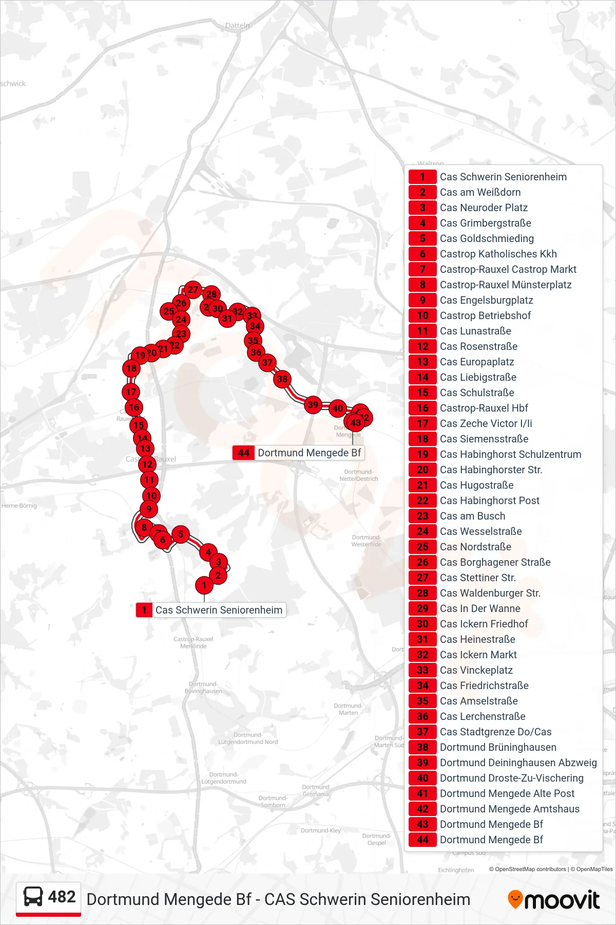 Linie 482 (Bus) Richtung Dortmund Mengede Bf: Route und Haltestellen auf der Karte