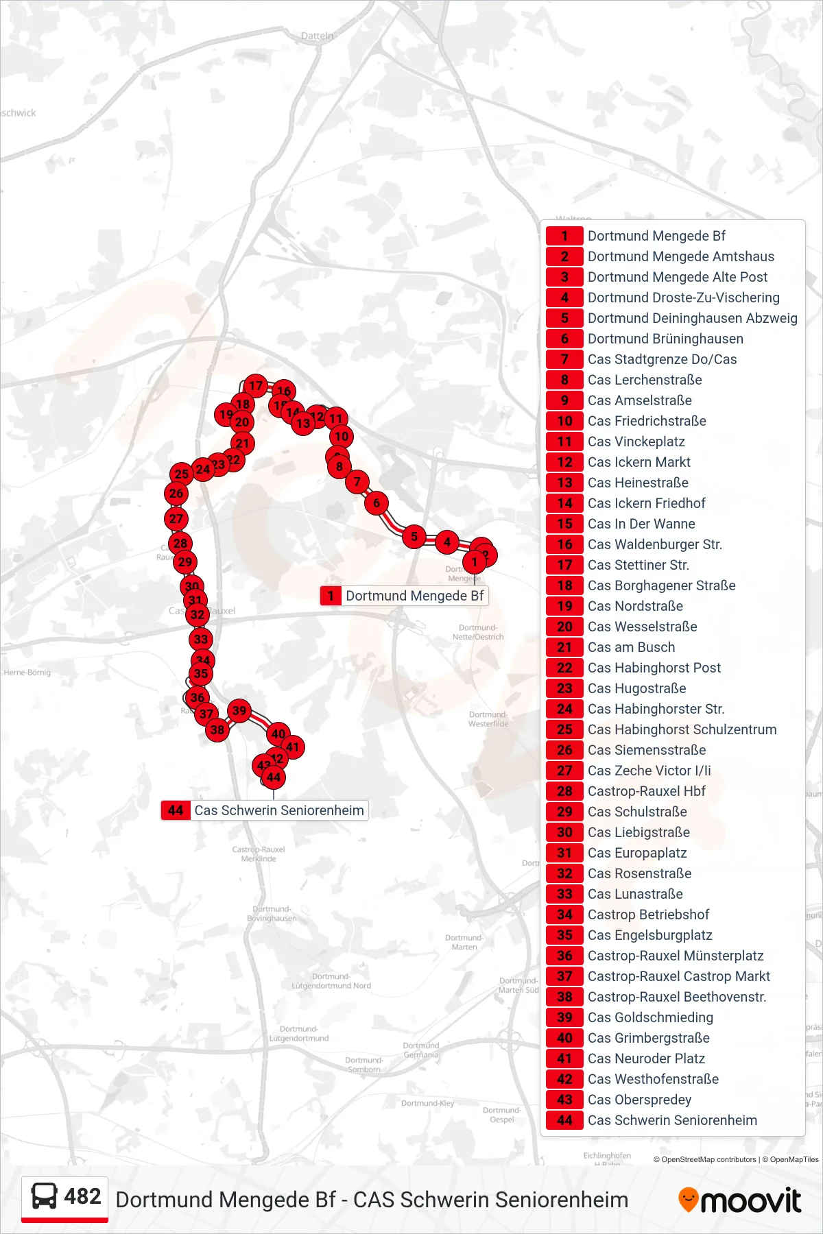 Linie 482 (Bus) Richtung Cas Schwerin Seniorenheim: Route und Haltestellen auf der Karte
