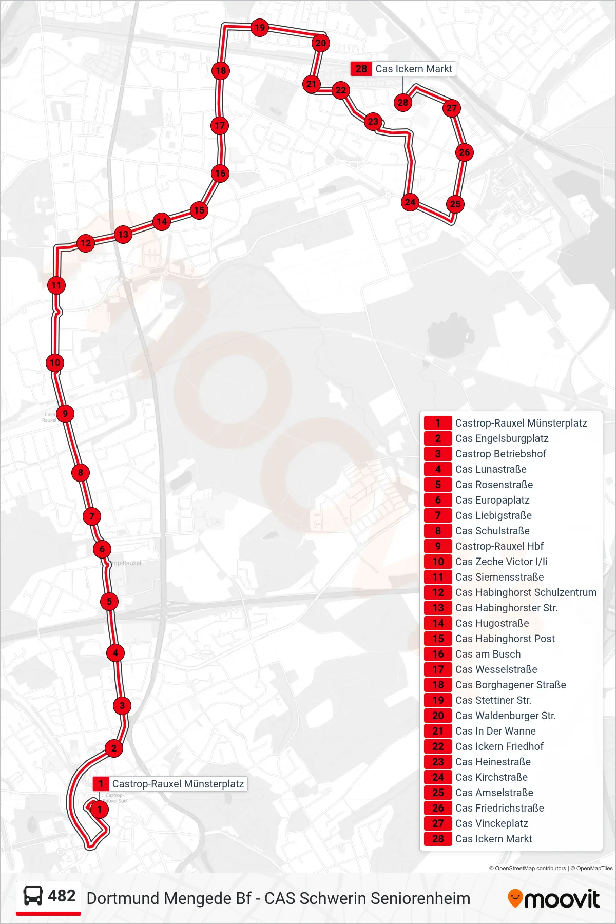 Linie 482 (Bus) Richtung Cas Ickern Markt: Route und Haltestellen auf der Karte