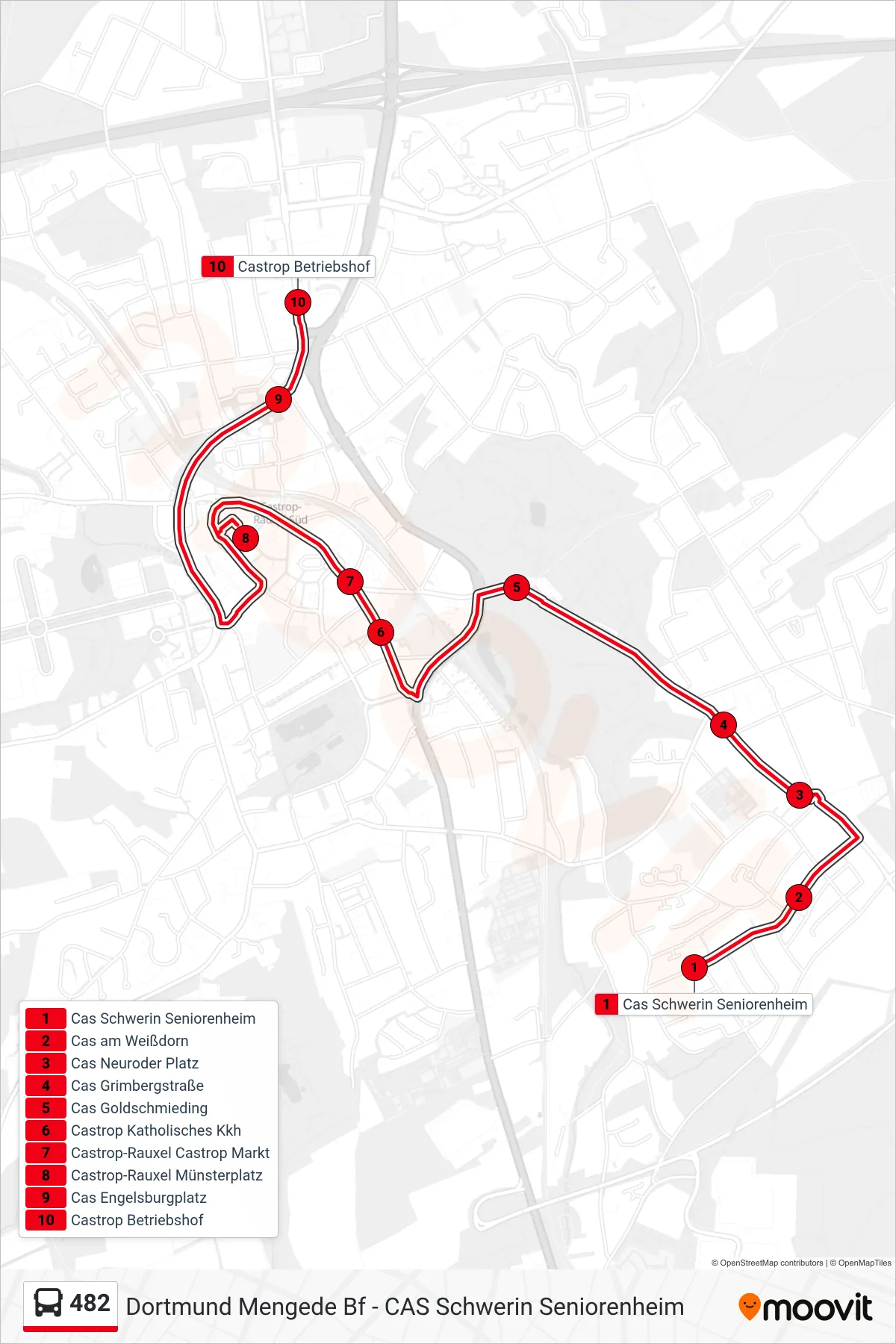 Linie 482 (Bus) Richtung Castrop Betriebshof: Route und Haltestellen auf der Karte