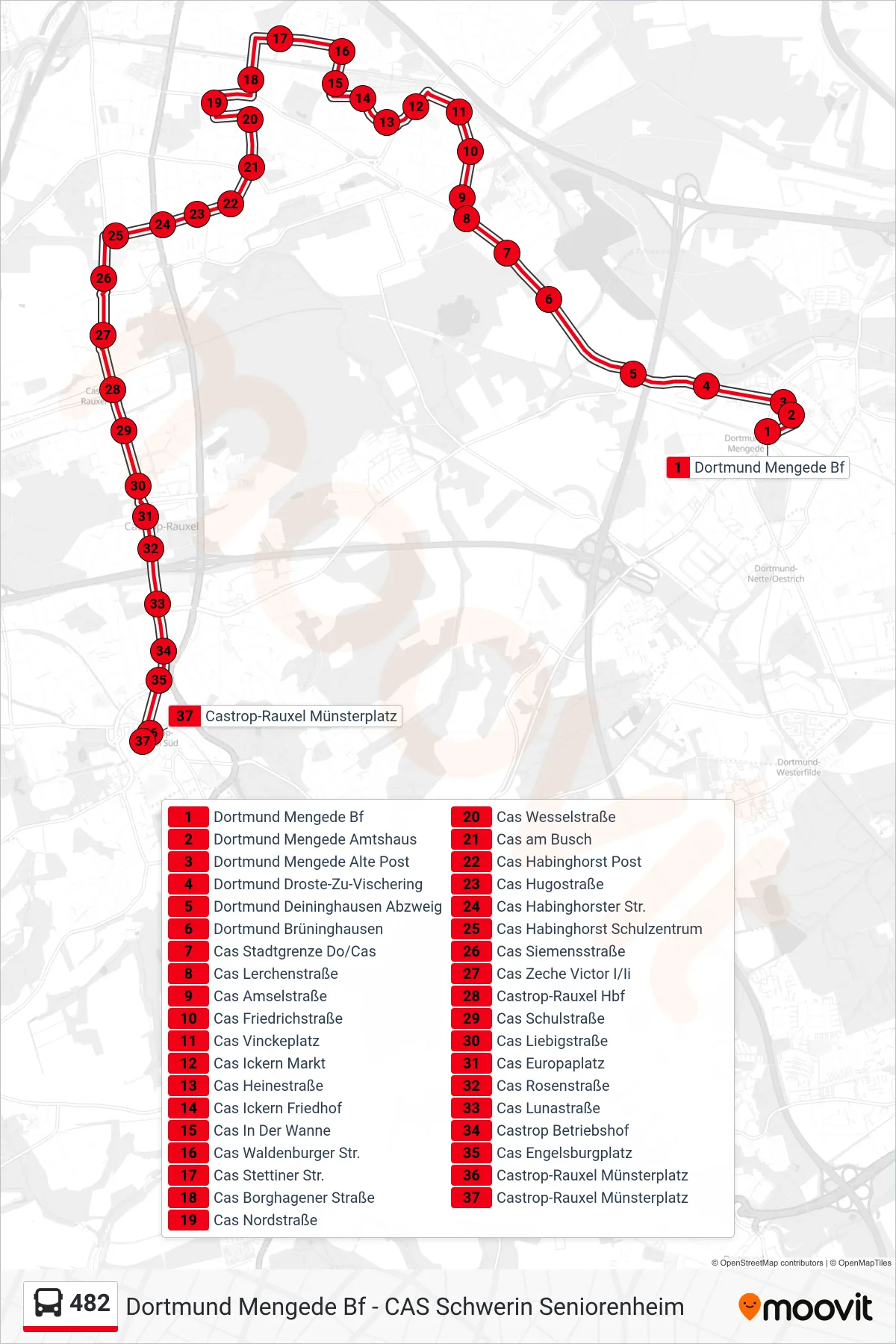 Linie 482 (Bus) Richtung Castrop-Rauxel Münsterplatz: Route und Haltestellen auf der Karte