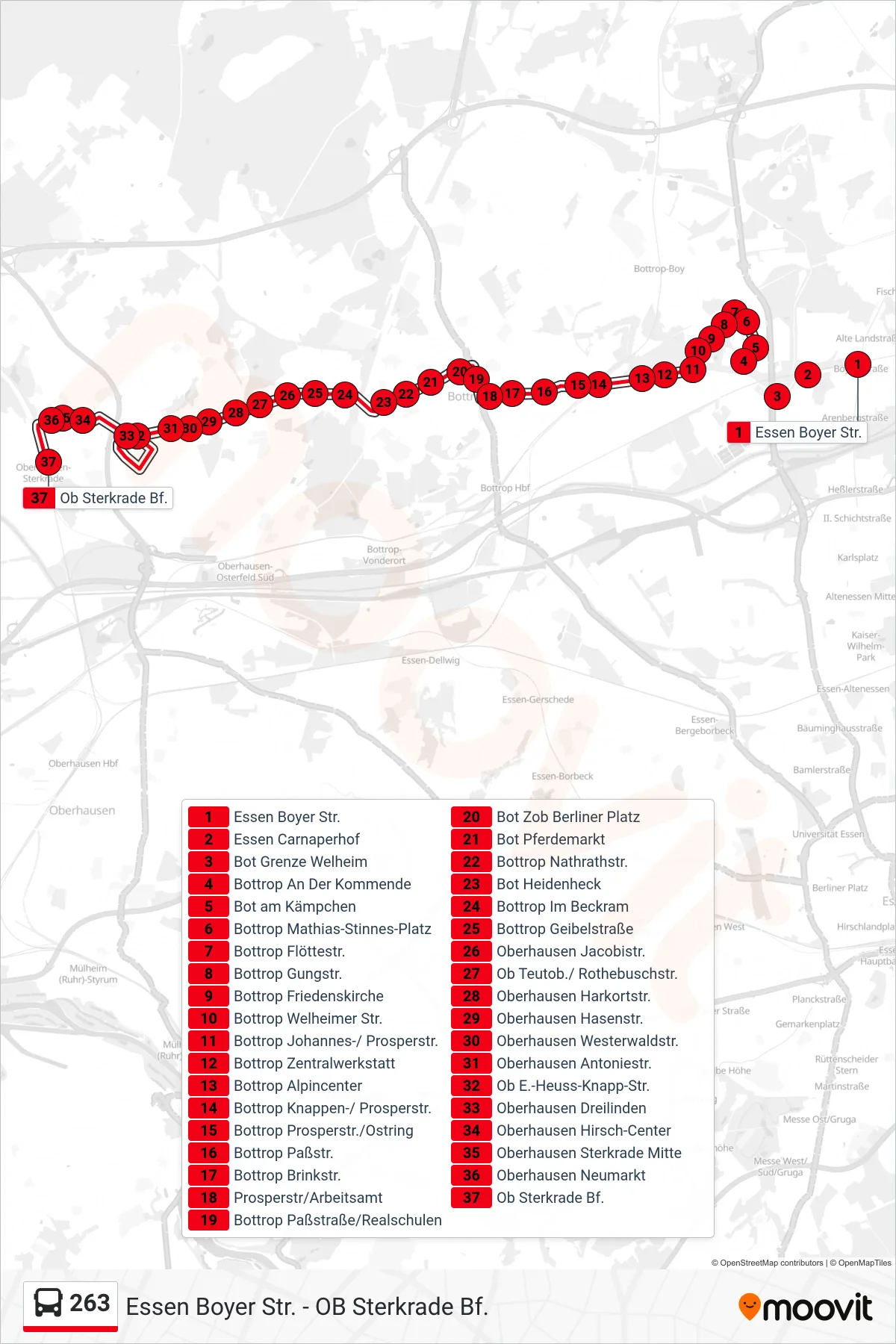 Linie 263 (Bus) Richtung Ob Sterkrade Bf.: Route und Haltestellen auf der Karte