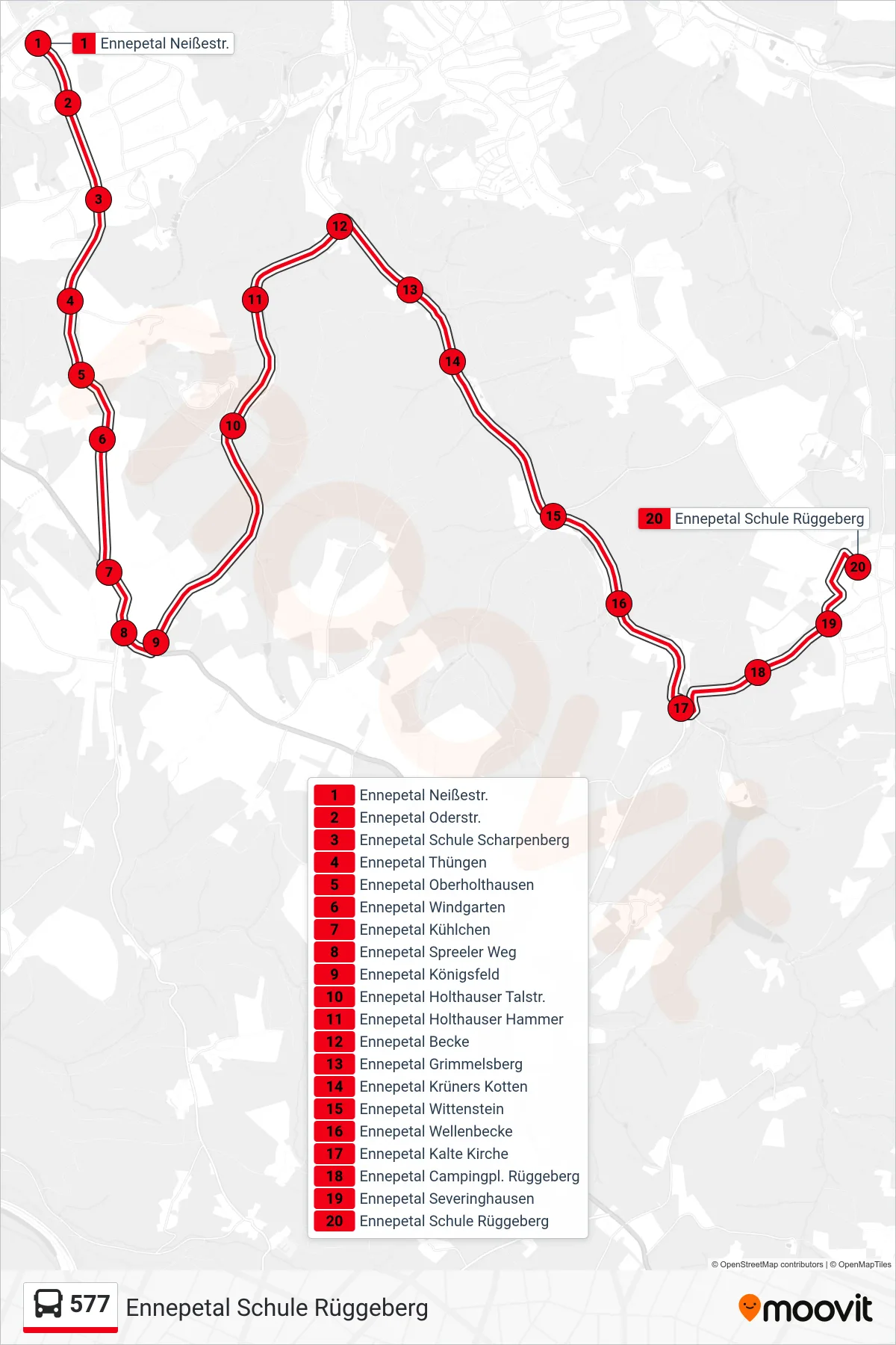 577 bus Line (Ennepetal Schule Rüggeberg) route and stops on a map
