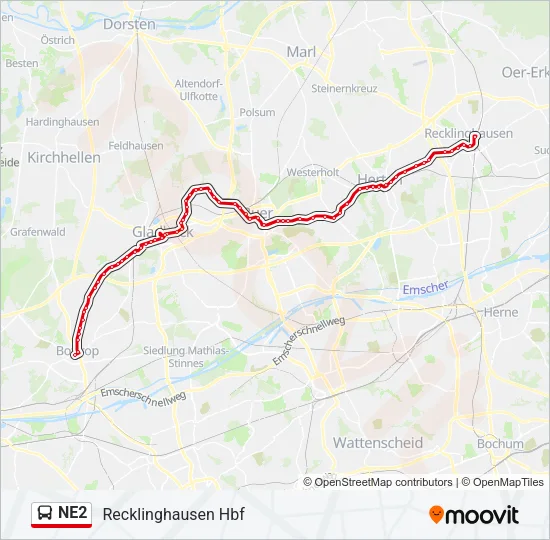 NE2 Bus Line Map
