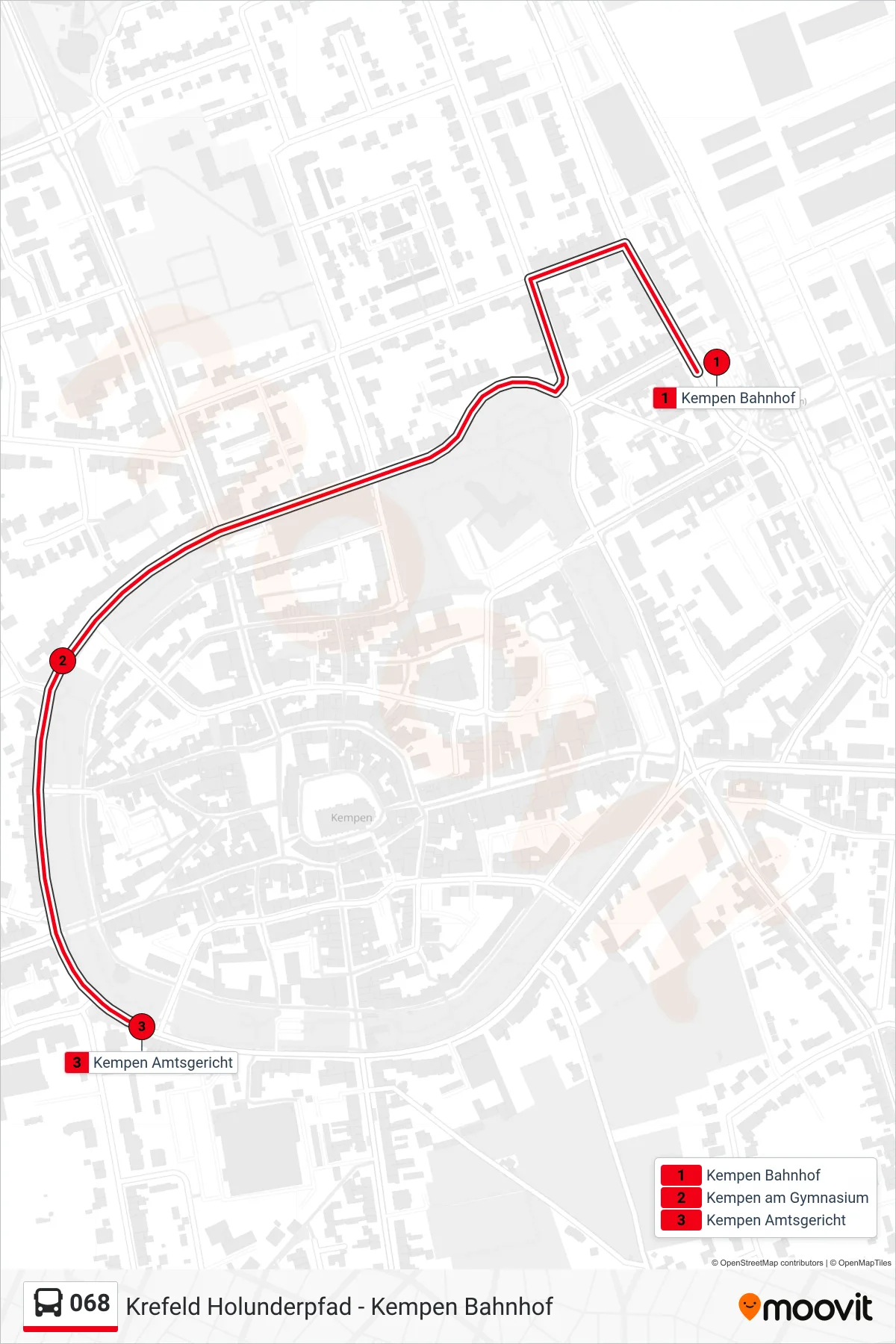 Linie 068 (Bus) Richtung Kempen Amtsgericht: Route und Haltestellen auf der Karte