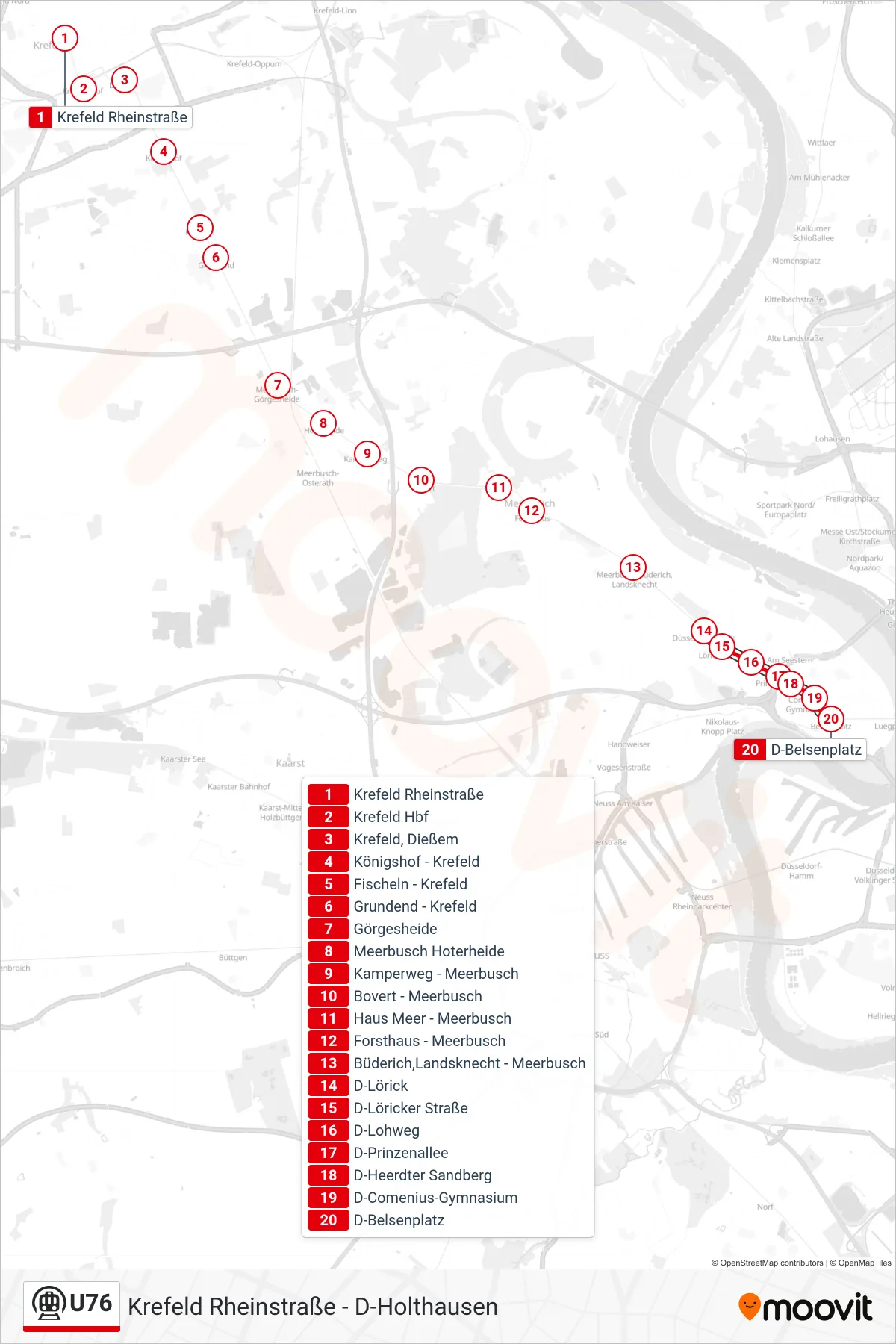 Linie U76 (U-Bahn) Richtung D-Belsenplatz: Route und Haltestellen auf der Karte