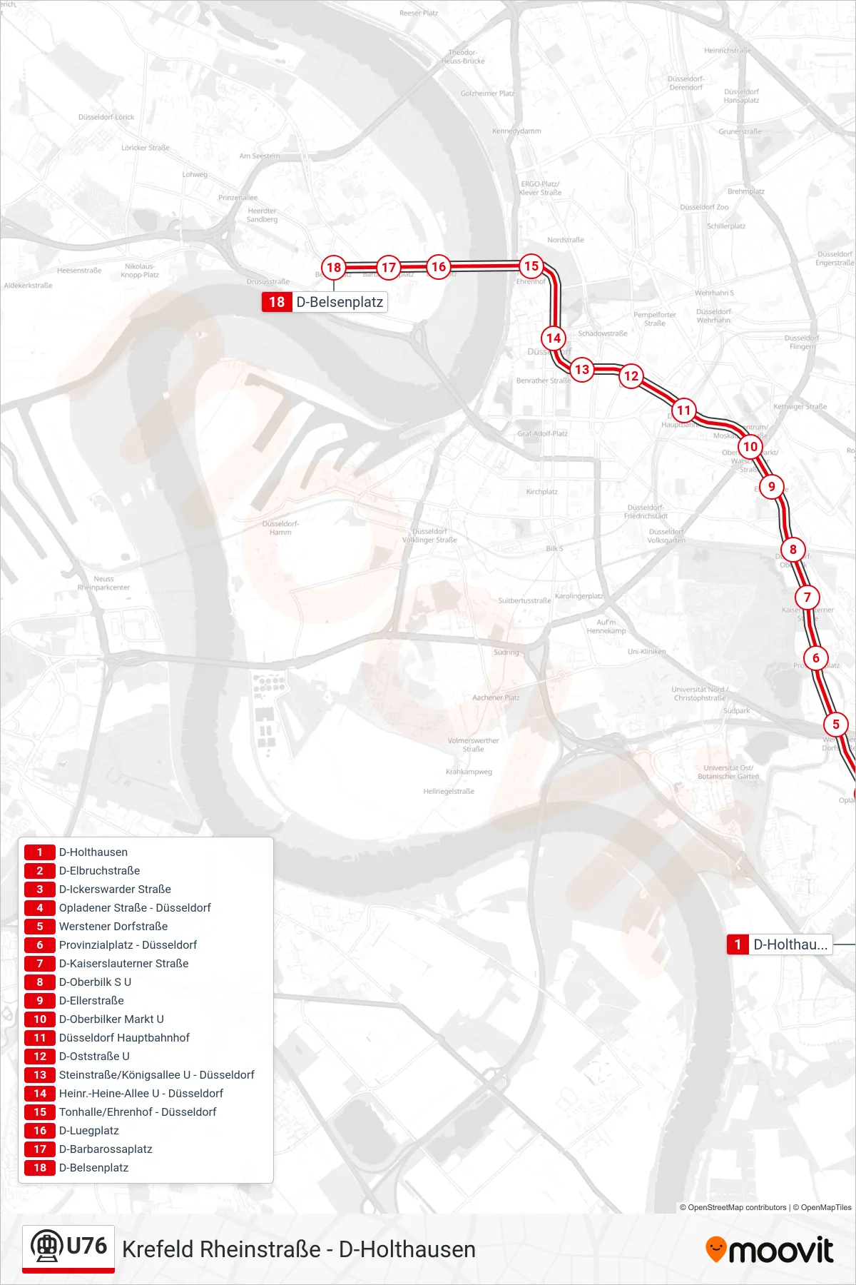 Linie U76 (U-Bahn) Richtung D-Belsenplatz: Route und Haltestellen auf der Karte