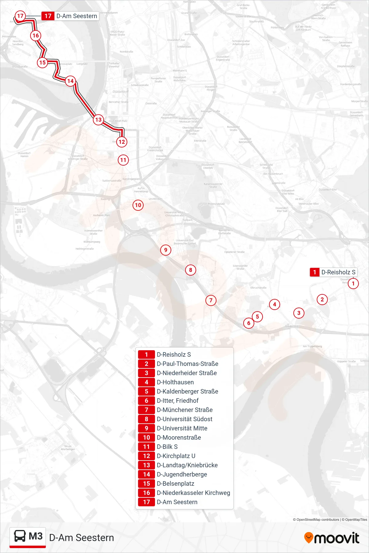 Linie M3 (Bus) Richtung D-Am Seestern: Route und Haltestellen auf der Karte