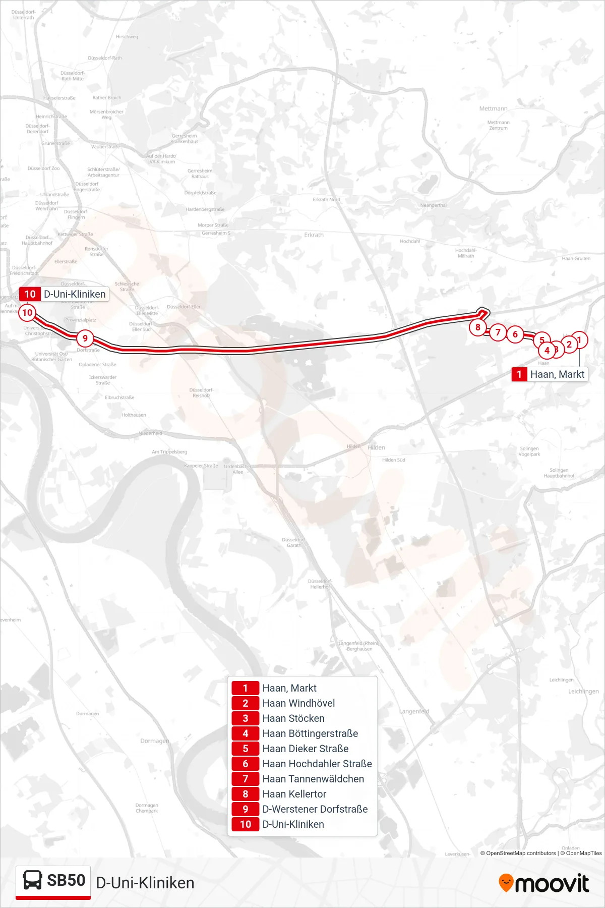 Linie SB50 (Bus) Richtung D-Uni-Kliniken: Route und Haltestellen auf der Karte
