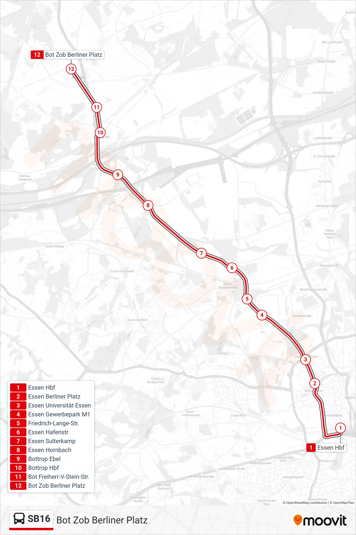 SB16 bus Line (Bot Zob Berliner Platz) route and stops on a map