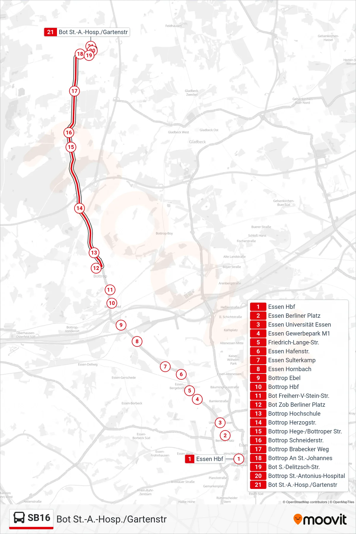 Linie SB16 (Bus) Richtung Bot St.-A.-Hosp./Gartenstr: Route und Haltestellen auf der Karte