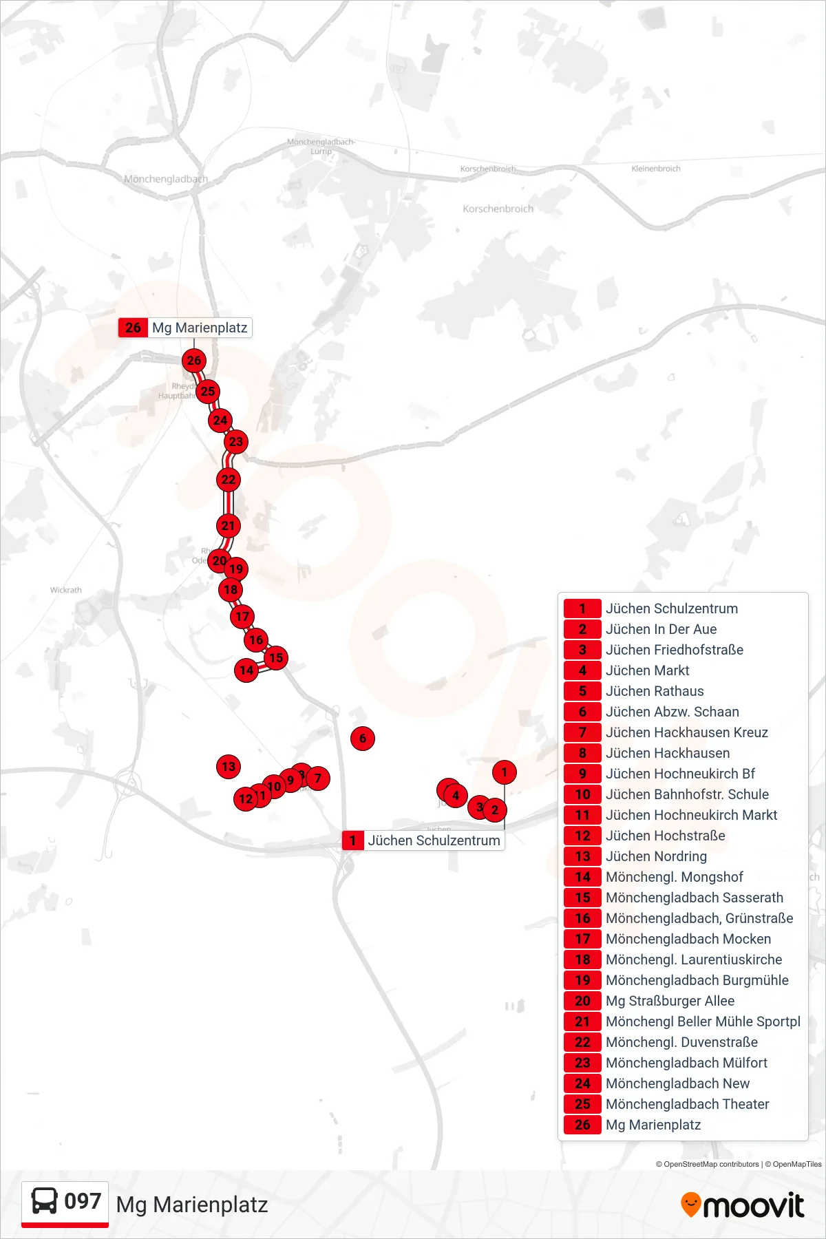 097 bus Line (Mg Marienplatz) route and stops on a map