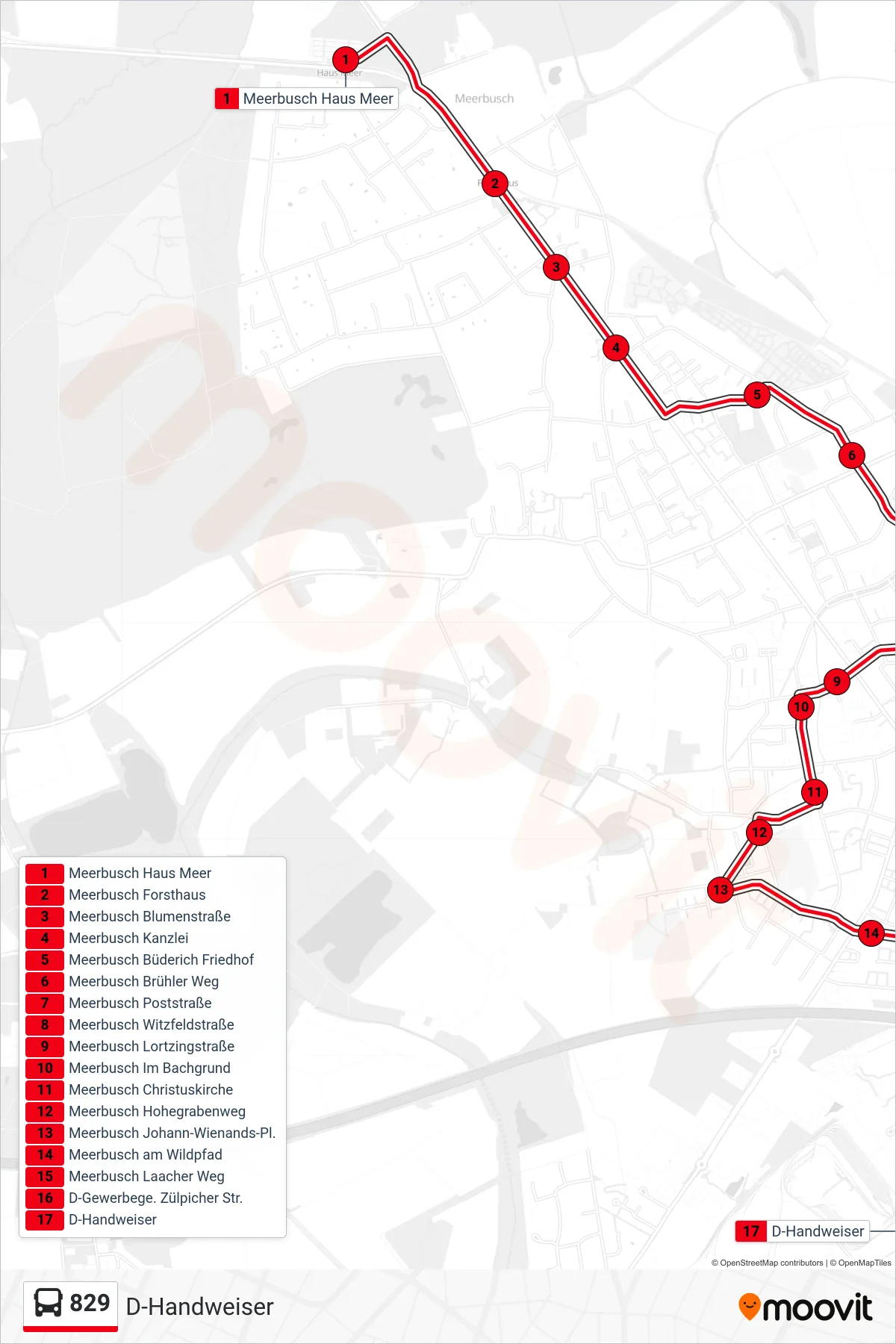 Linie 829 (Bus) Richtung D-Handweiser: Route und Haltestellen auf der Karte
