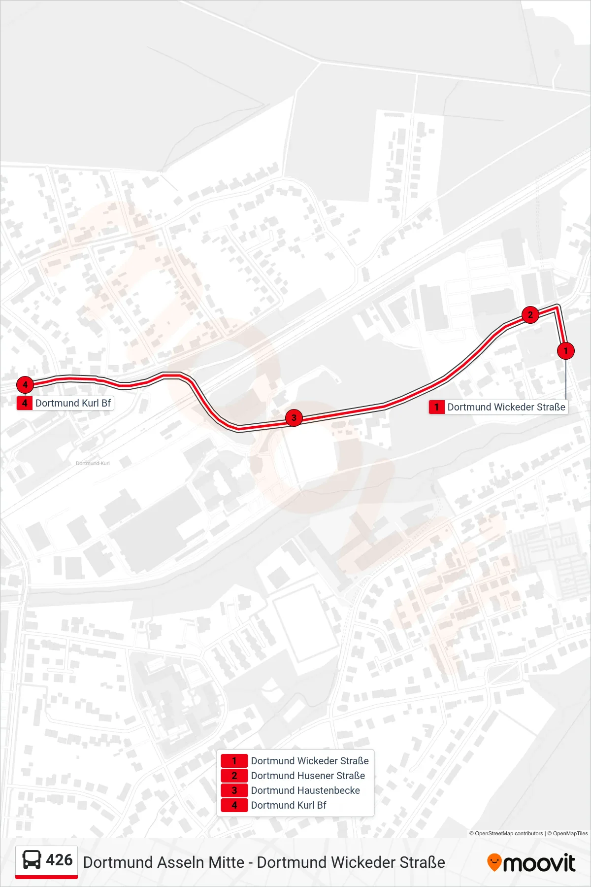 Linie 426 (Bus) Richtung Dortmund Kurl Bf: Route und Haltestellen auf der Karte