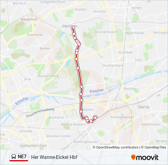 NE7 bus Line Map