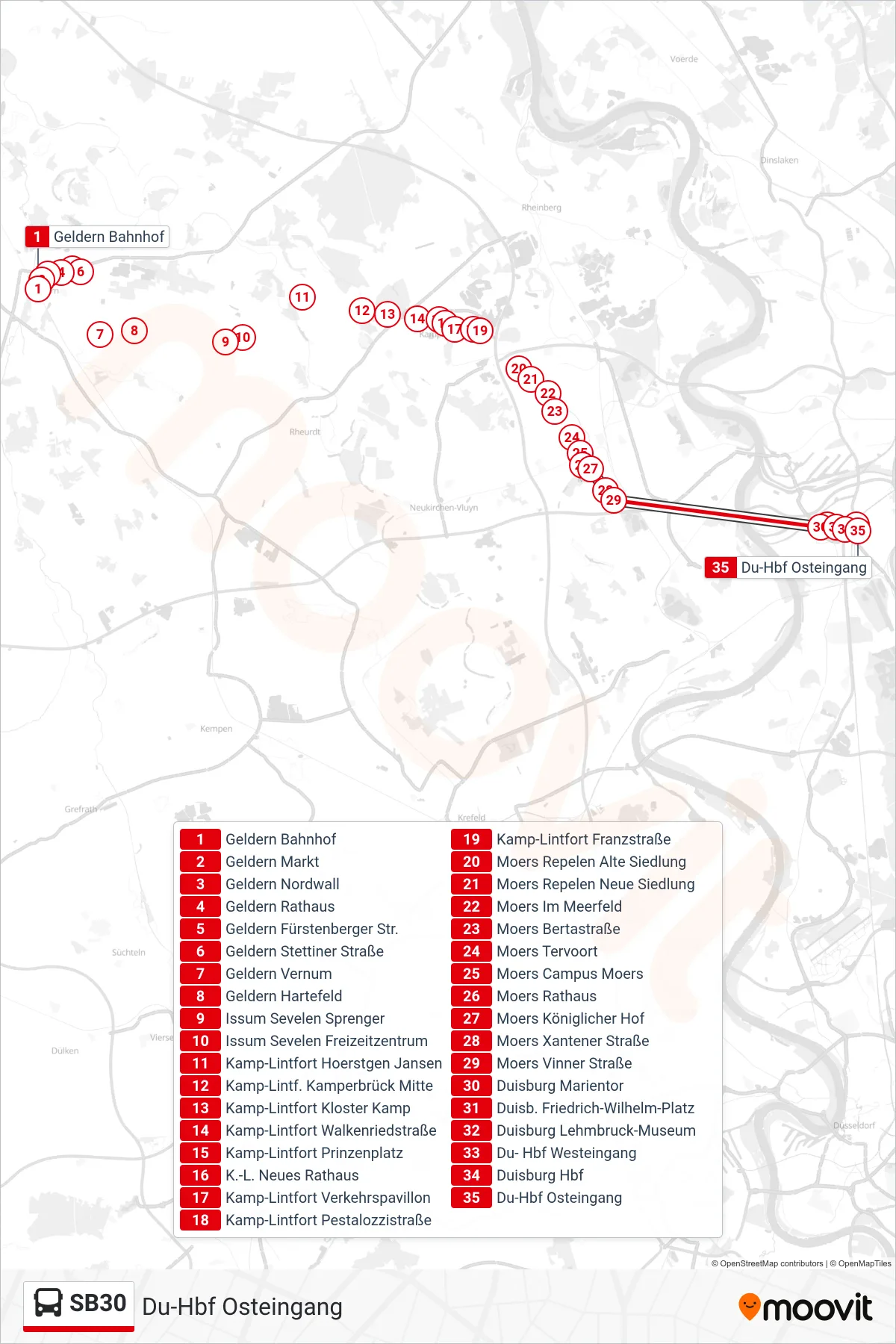Linie SB30 (Bus) Richtung Du-Hbf Osteingang: Route und Haltestellen auf der Karte