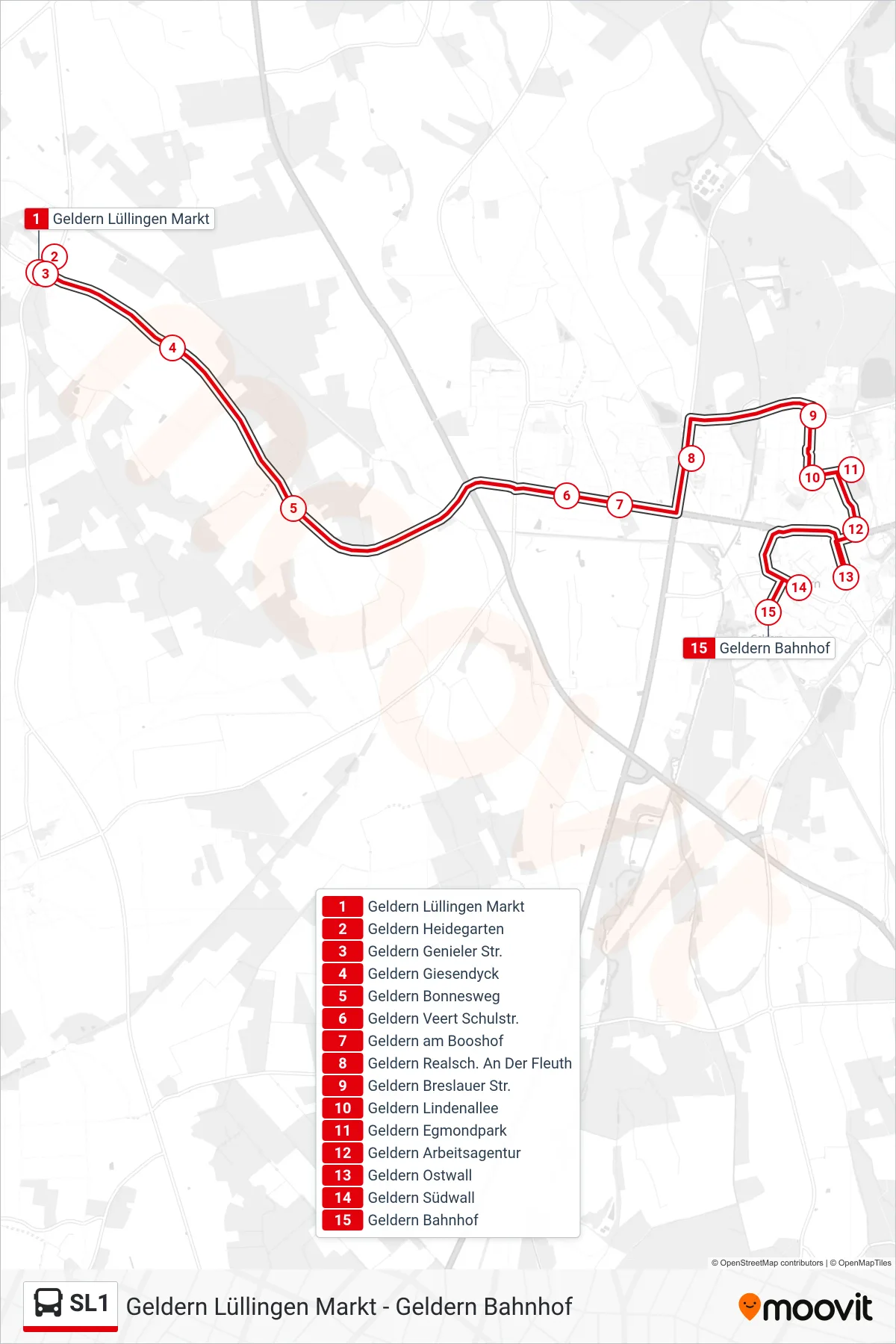 Linie SL1 (Bus) Richtung Geldern Bahnhof: Route und Haltestellen auf der Karte