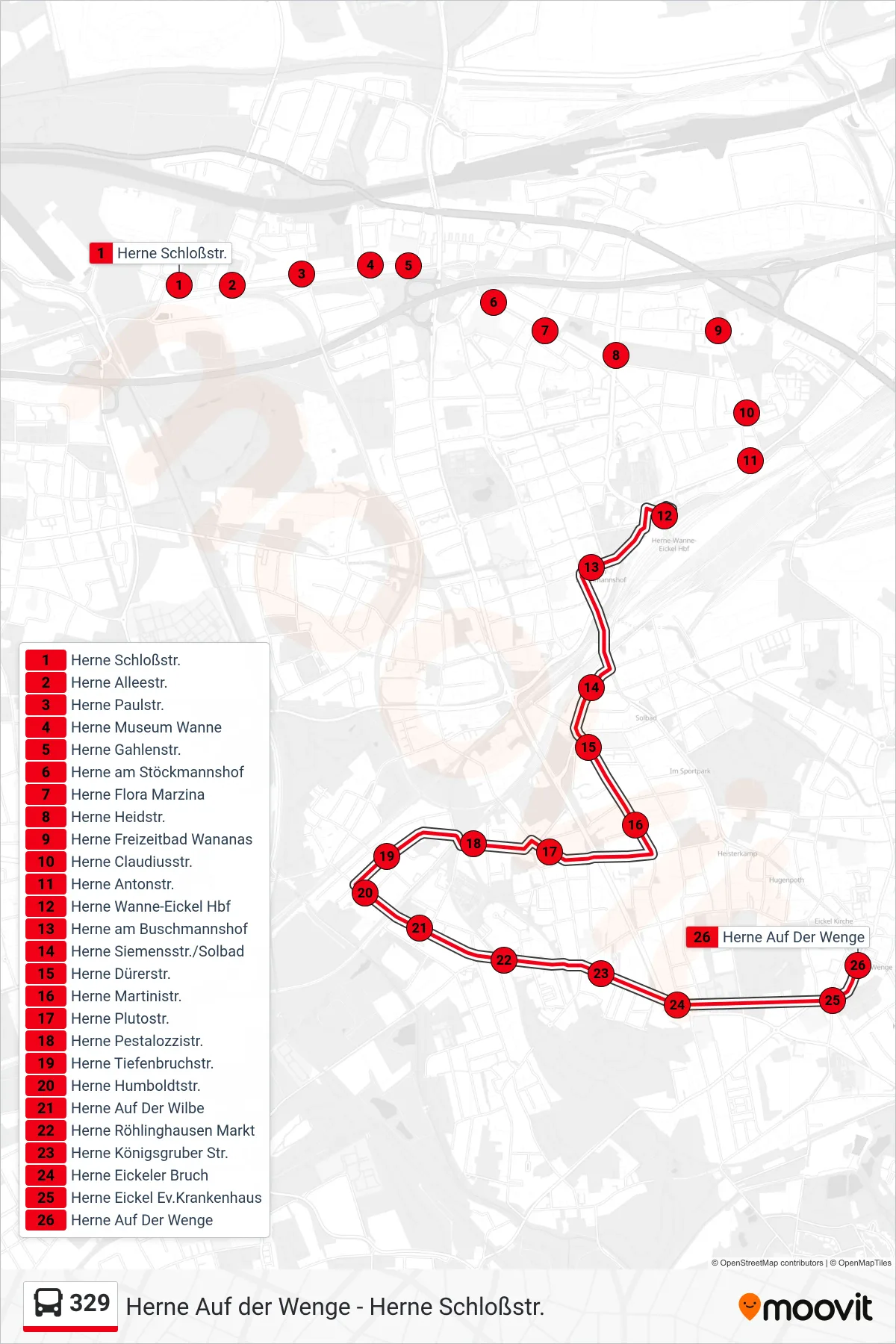 Linie 329 (Bus) Richtung Herne Auf Der Wenge: Route und Haltestellen auf der Karte