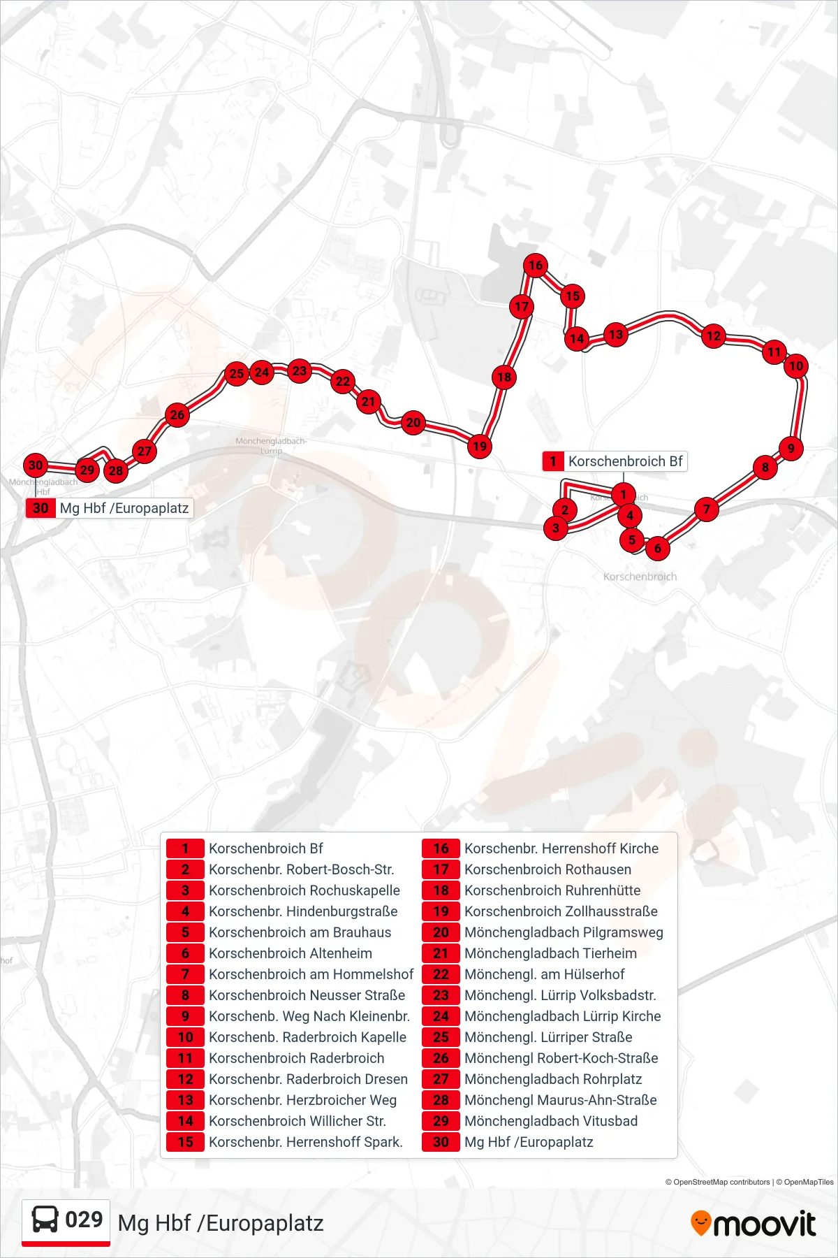 029 bus Line (Mg Hbf /Europaplatz) route and stops on a map