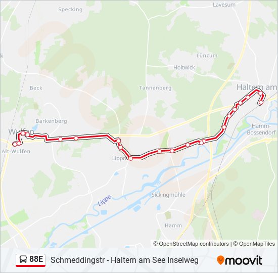 Автобус 88E: карта маршрута