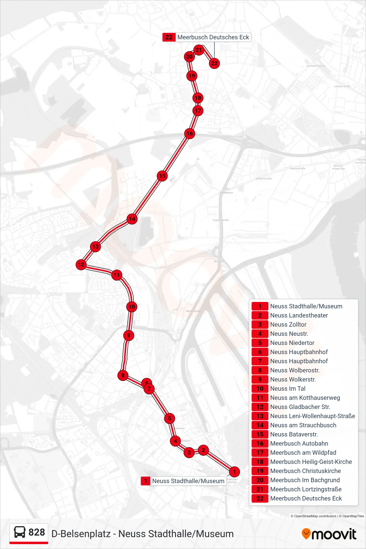 Linie 828 (Bus) Richtung Meerbusch Deutsches Eck: Route und Haltestellen auf der Karte