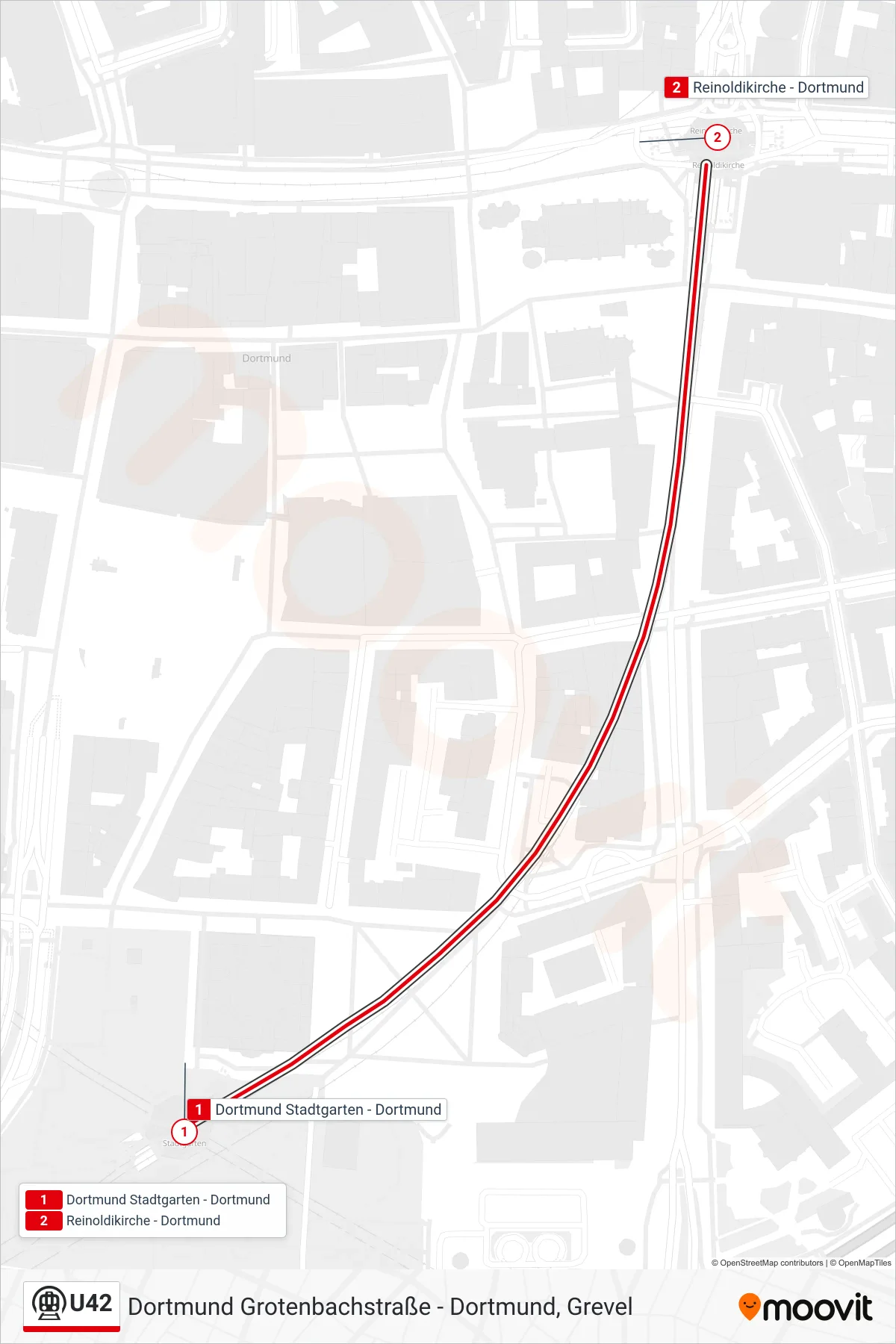 Linie U42 (U-Bahn) Richtung Dortmund Reinoldikirche: Route und Haltestellen auf der Karte