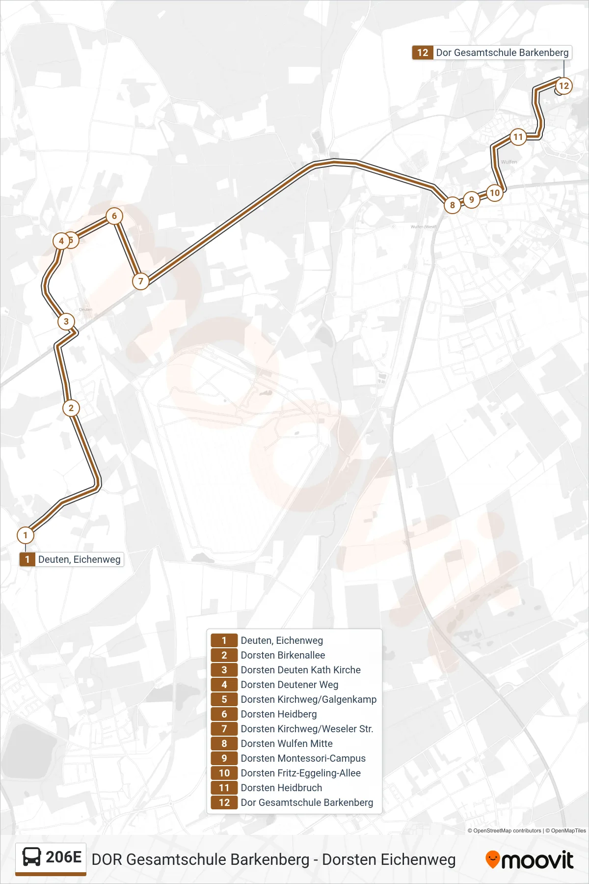 Linie 206E (Bus) Richtung Dor Gesamtschule Barkenberg: Route und Haltestellen auf der Karte