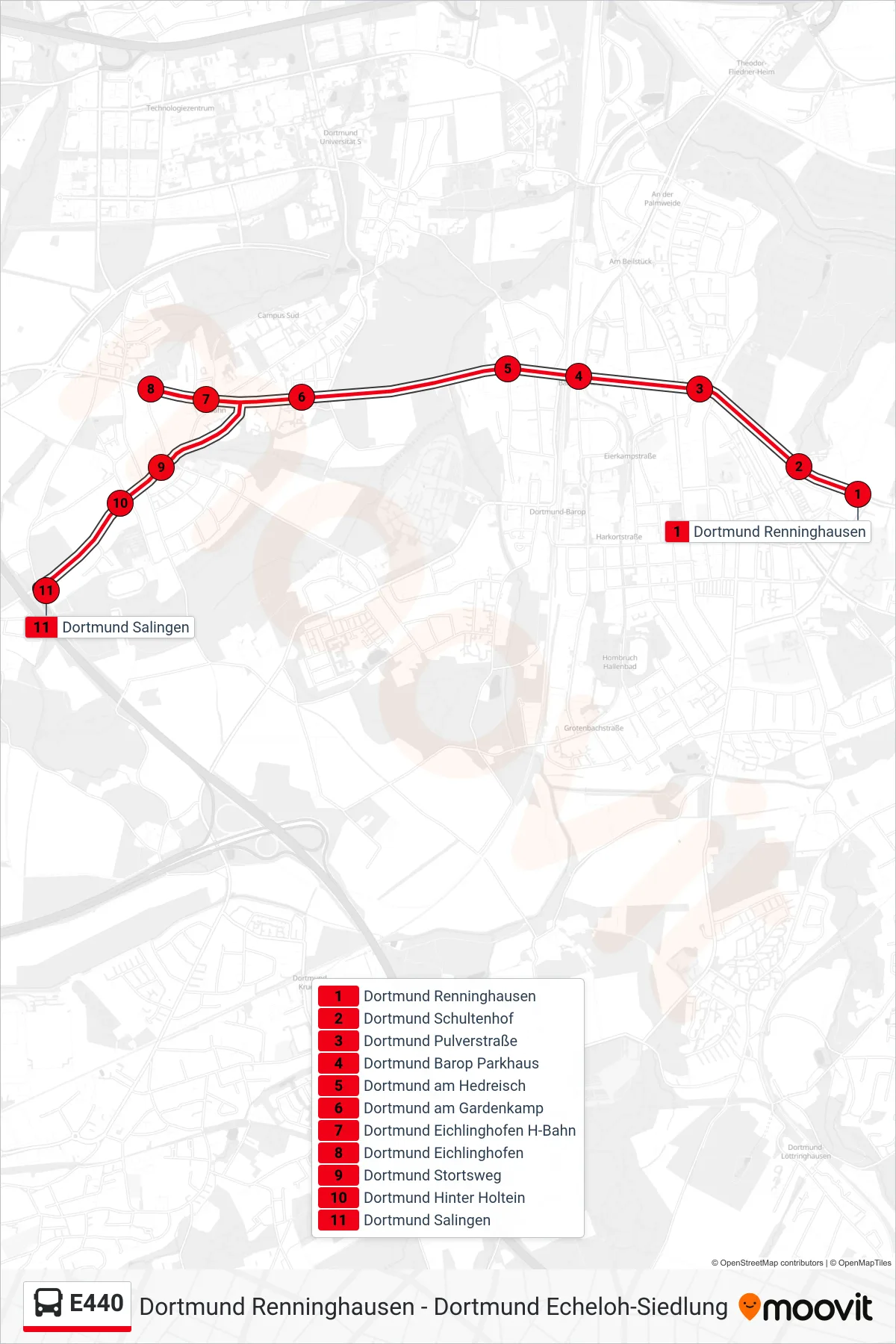 Linie E440 (Bus) Richtung Dortmund Salingen: Route und Haltestellen auf der Karte