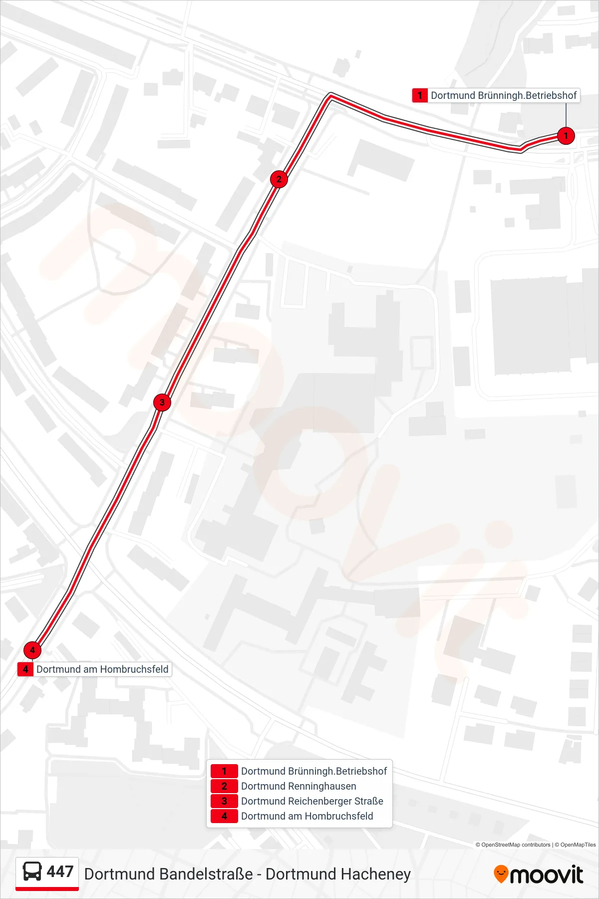 447 bus Line (Dortmund am Hombruchsfeld) route and stops on a map