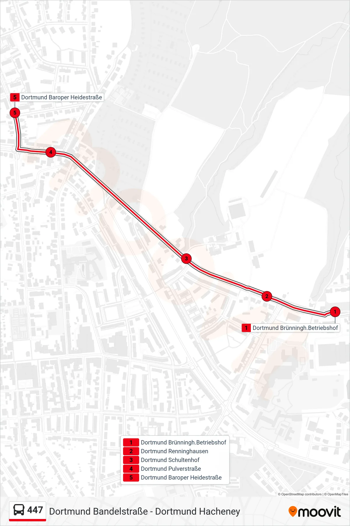 Linie 447 (Bus) Richtung Dortmund Baroper Heidestraße: Route und Haltestellen auf der Karte
