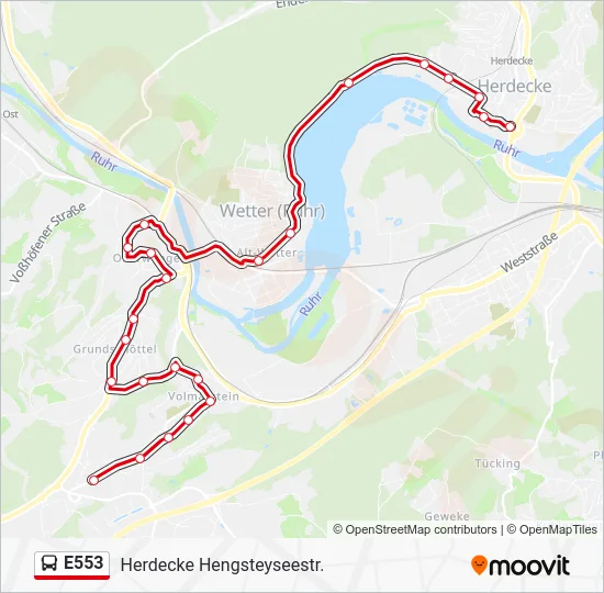 Автобус E553: карта маршрута