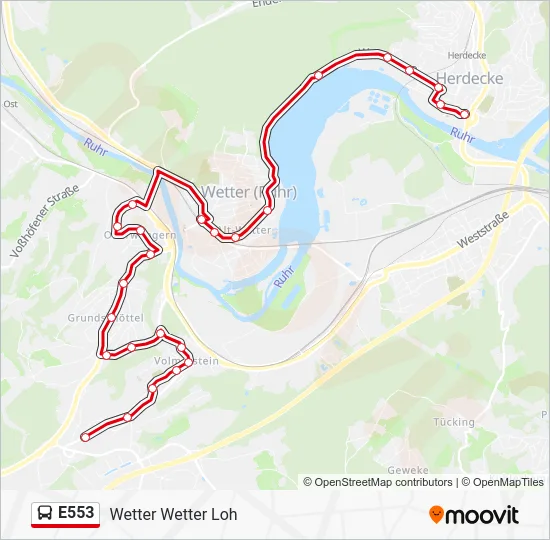 Автобус E553: карта маршрута
