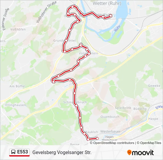 Автобус E553: карта маршрута