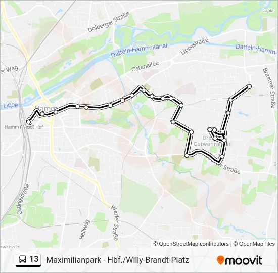 Автобус 13: карта маршрута
