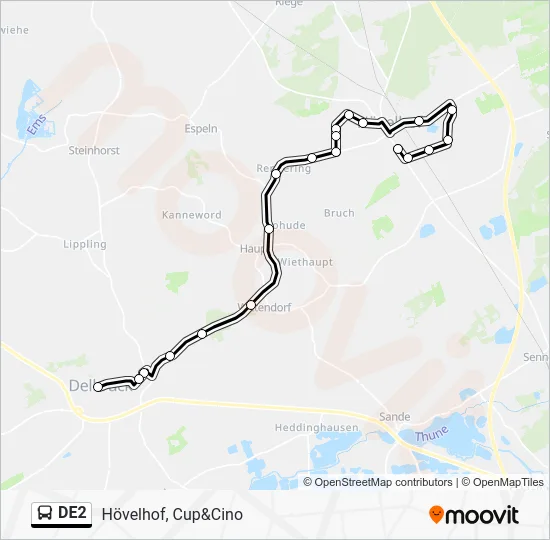 Автобус DE2: карта маршрута