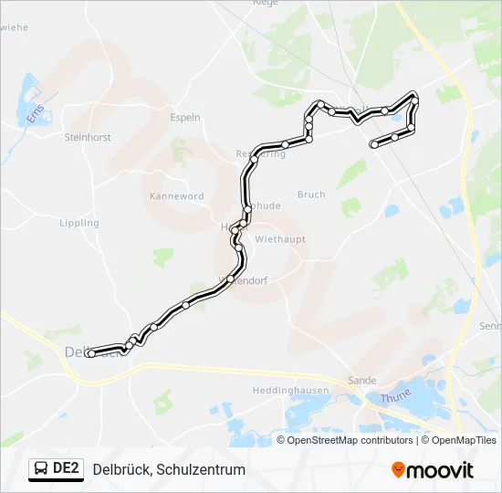Автобус DE2: карта маршрута