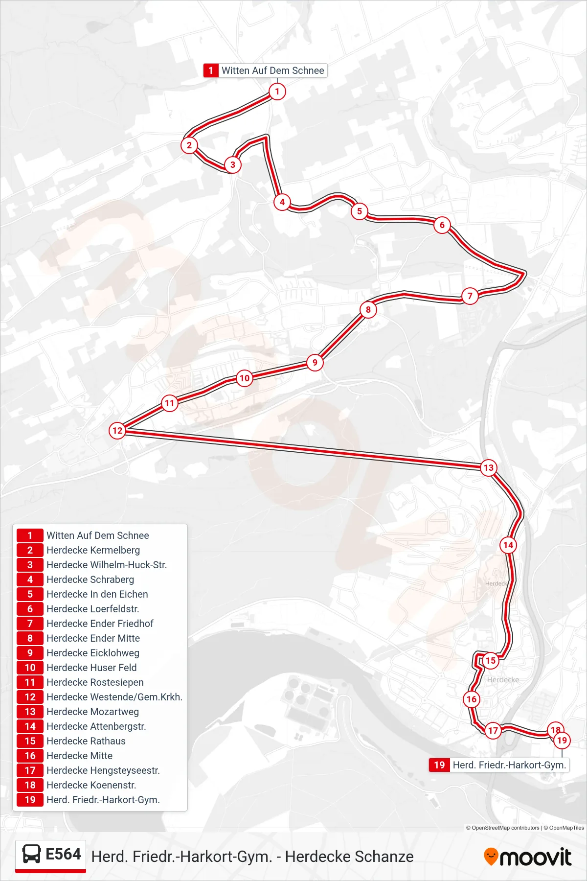 Linie E564 (Bus) Richtung Herd. Friedr.-Harkort-Gym.: Route und Haltestellen auf der Karte
