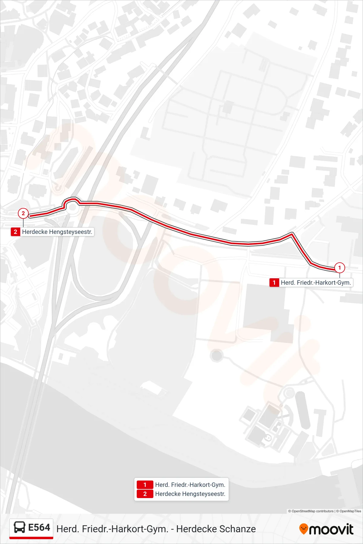 Linie E564 (Bus) Richtung Herdecke Hengsteyseestr.: Route und Haltestellen auf der Karte