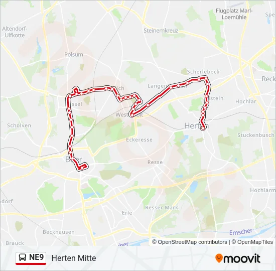 NE9 Bus Line Map
