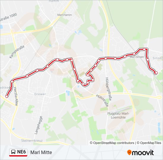 NE6 Bus Line Map