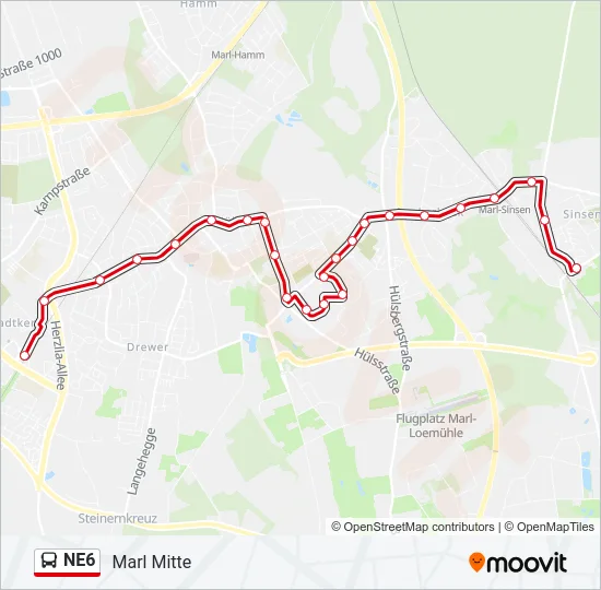 NE6 Bus Line Map