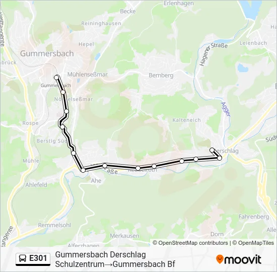 Автобус E301: карта маршрута