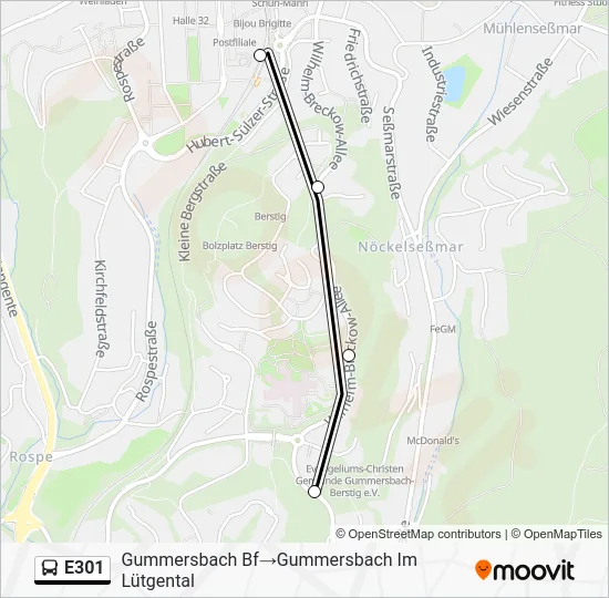 Автобус E301: карта маршрута