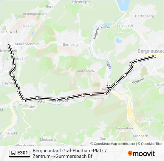 Автобус E301: карта маршрута