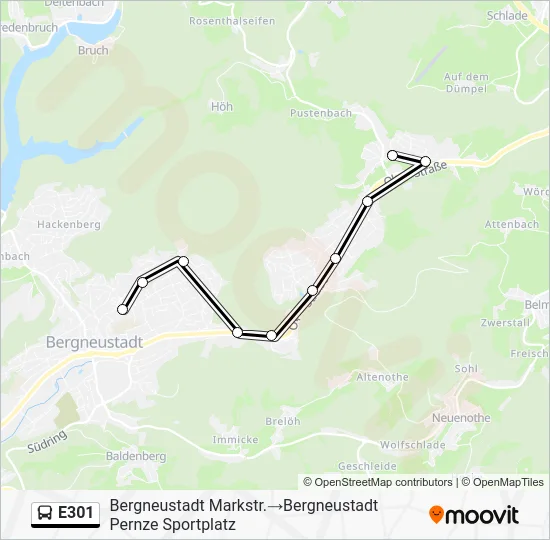 Автобус E301: карта маршрута