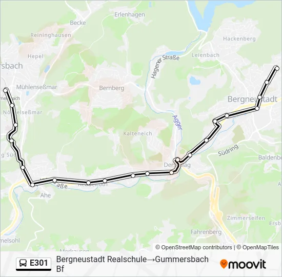 Автобус E301: карта маршрута