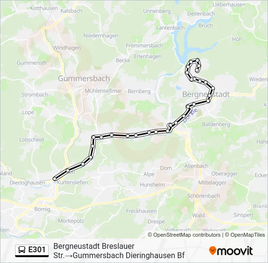Автобус E301: карта маршрута