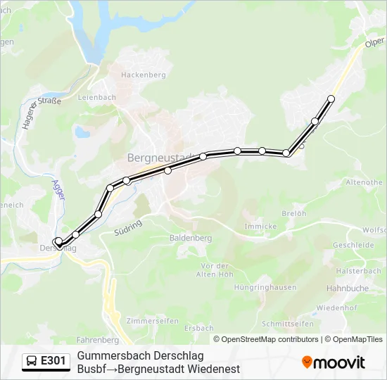 Автобус E301: карта маршрута